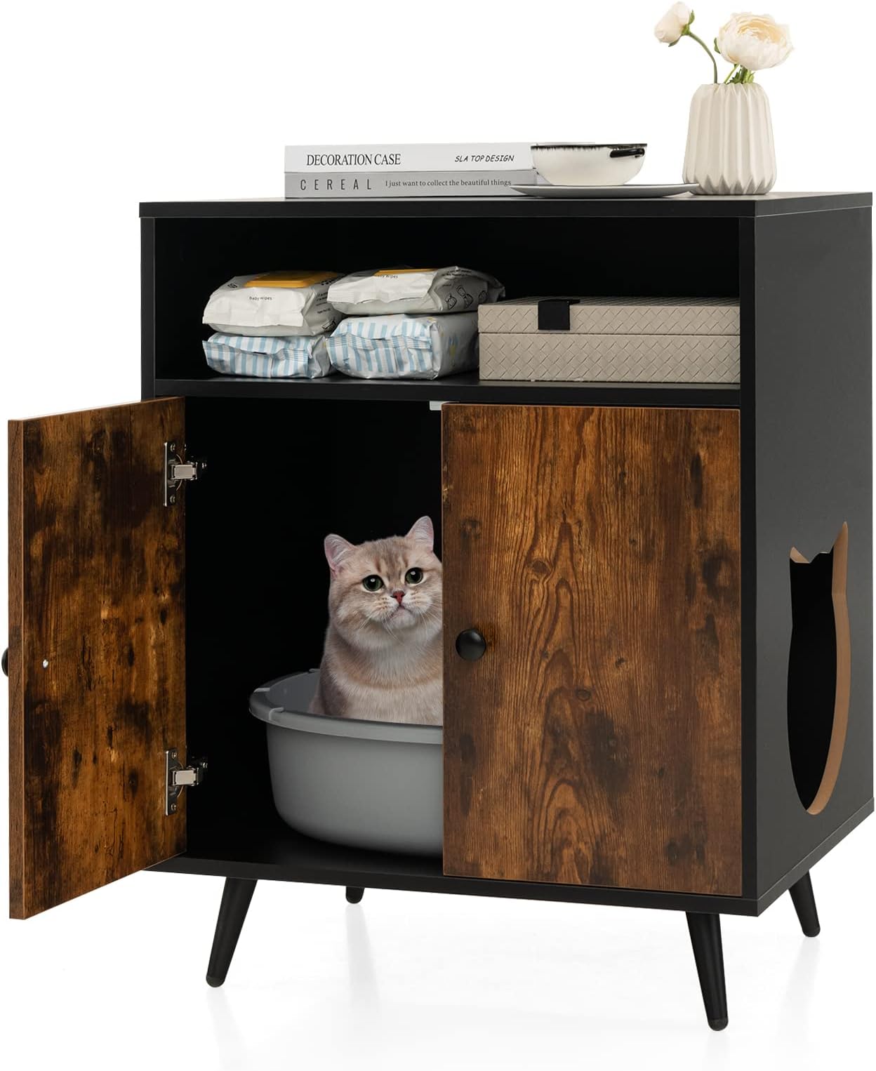 PETSITE Cat Litter Box Enclosure, Wooden Enclosed Litter