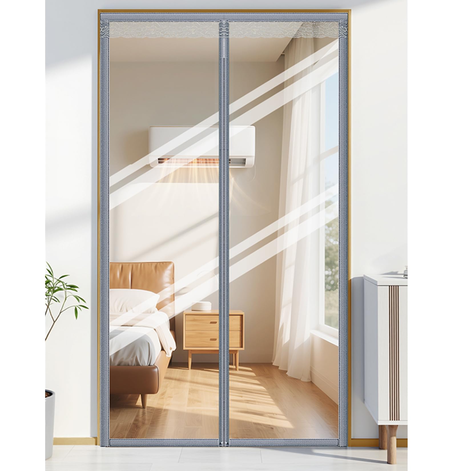 Rideau de Porte Isolation Thermique,Rideaux Anti Froid en Hiver,Couverture de Porte Entrée Transparent Panneau Imperméable Coupe-Vent,Fermeture Automatique,sans Percage (80cm x 220cm,Gris)
