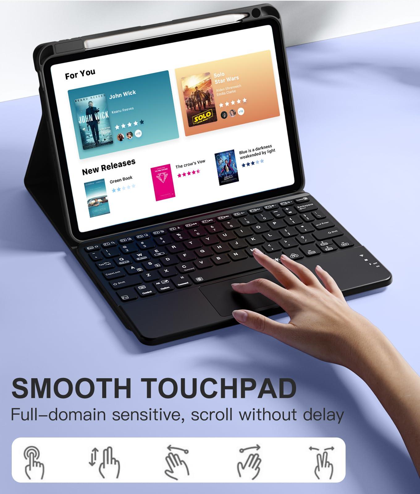 Harvopu Compatibile con iPad Air 11 pollici e Air 5th/Air 4a generazione custodia con tastiera, trackpad multi-touch, retroilluminazione a 7 colori, custodia a libro rimovibile per Air 11" M3/M2 (2025