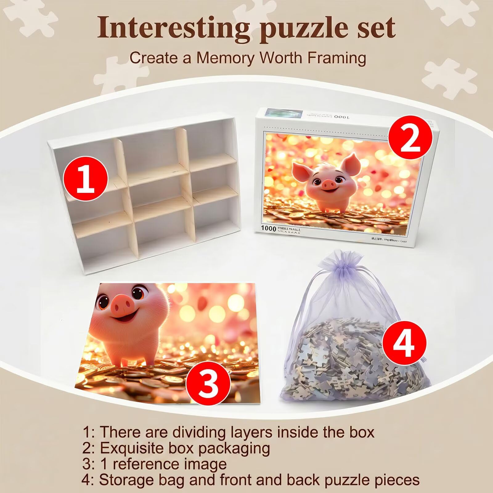 Puzzle 5000 Pezzi Classici, Puzzle Carino maiale 156 x 105 cm, Gioco Educativo e Antistress in Legno con Poster Incluso, Ttività DIY per Famiglia, Regalo per Appassionati, Decor Parete Casa, f0-563