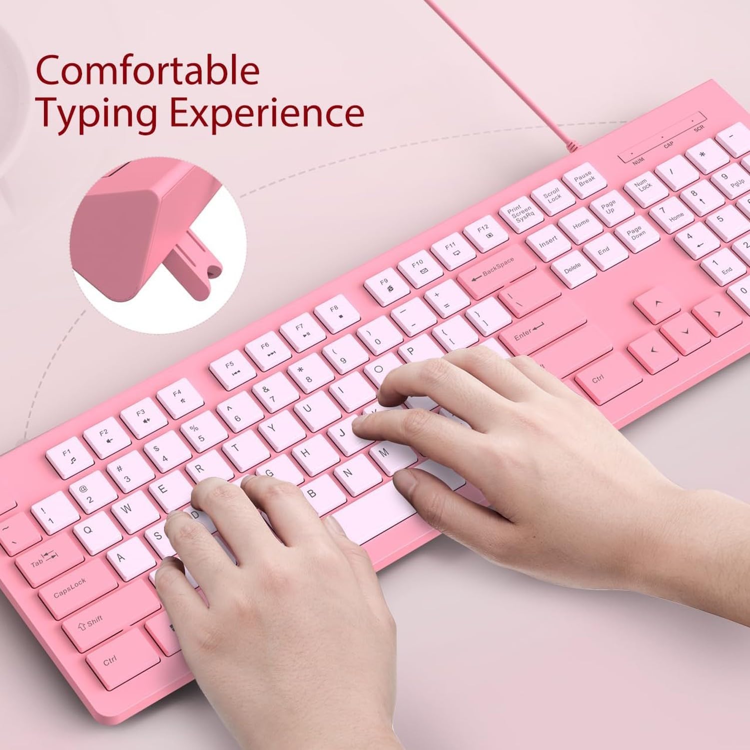 Tastiera USB Computer Cablata, Layout Italiano, Tasti Chiclet Silenziosi, Antiriflusso, Tastiera Numerica, Stabile Pieghevole, Indicatori Caps, Lettere Indelebi, Rose Pink, Pack of 1