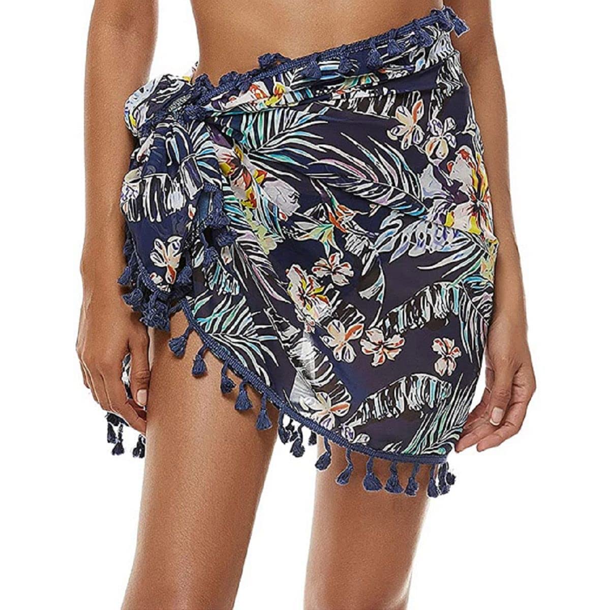 TBSCWYF Mujer Traje de Baño de Playa para Bikini Bañador de Gasa Pareo Bufanda Wrap Sarong Coverups Semi Transparente Falda Corta con Borlas Fringe Swim Beach Coverups Vestidos Verano Mujer de Playa