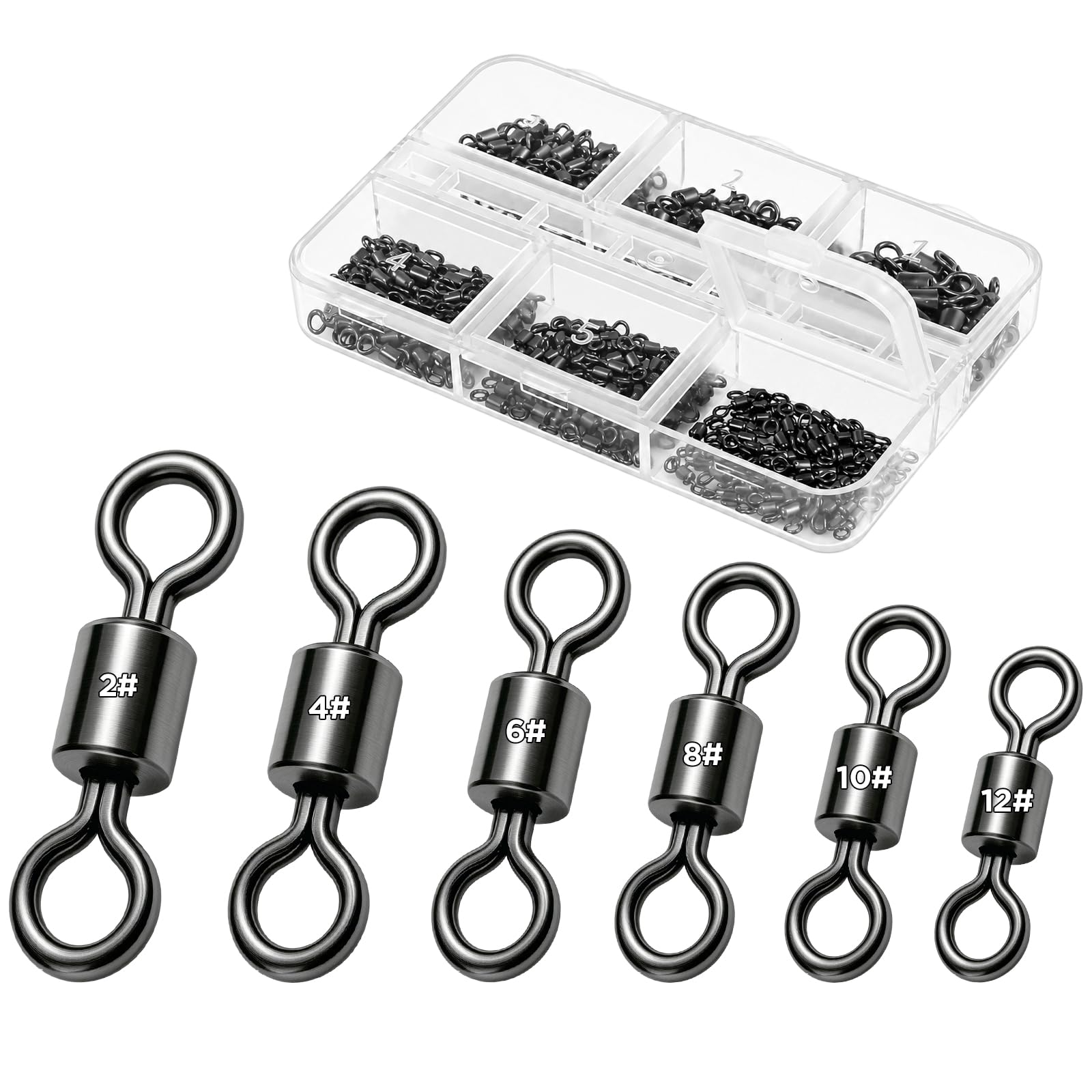 200 Stück Karabiner Wirbel Angeln Forelle, Angelwirbel Solide Ringe Tonnenwirbel Angel Wirbel Wirbelkarabiner 6 Größe 2# 4# 6# 8# 10# 12# für Hecht Zander Forelle Angelzubehör