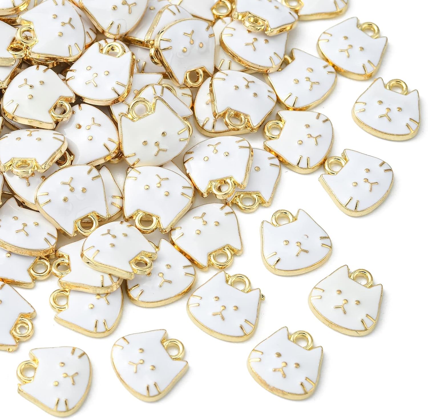 KitBeads 20pcs Enamel White Cat Charms - Mini Cute Animal Kitten for Jewelry Making Bracelets Necklace Bulk - Lovely Pet