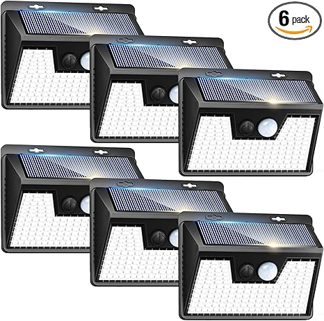 Peasur Solar Lights Outdoor Motion Sensor, 6 Pack 140 LED Solar Powered Fence Light Waterproof, 3 Modes Security Wall Lighting for Outside Yard Deck Garden