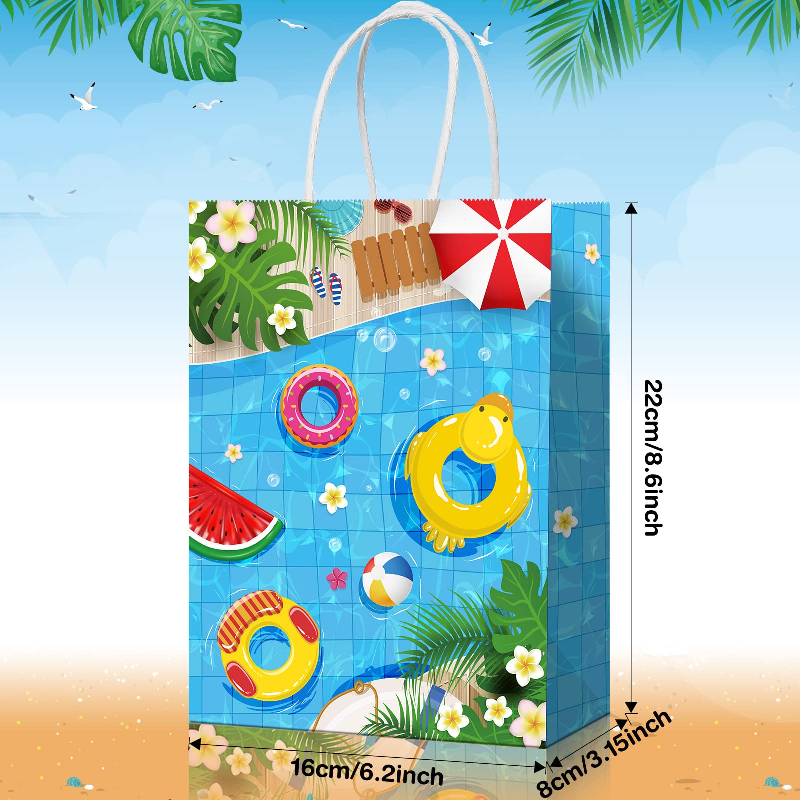 Pajean Beach Party Paper Bags, Summer Pool Goodie Candy Gift Treat Bags for Luau Tropical Beach Party Favors Supplies