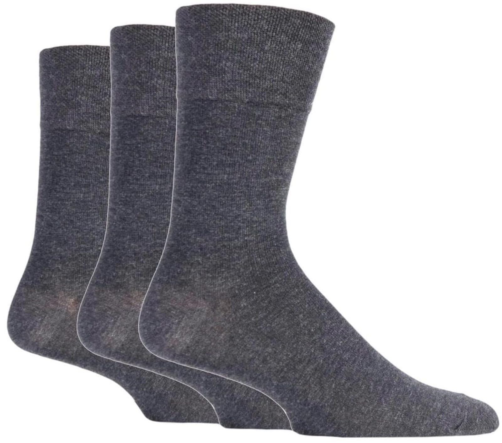 Sock Shop Gentle Grip Men's Charcoal Gentle Grip 3 Pair Plain Cotton Socks 6-11