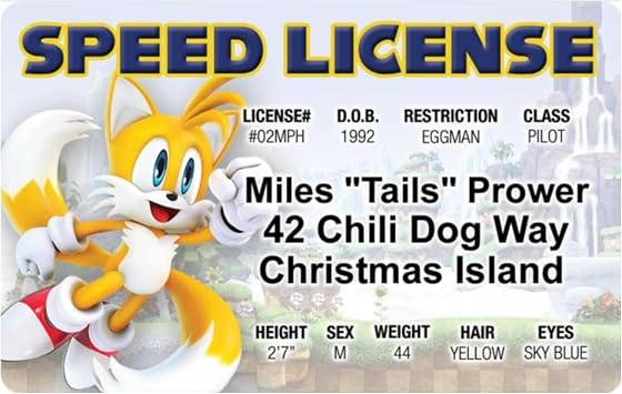 Signs 4 Fun Parody Drivers License | Miles "Tails" Prower ID | Fake ID Novelty Card | Collectible Trading Card Drivers License | Novelty Gift for Holidays | Made in the USA