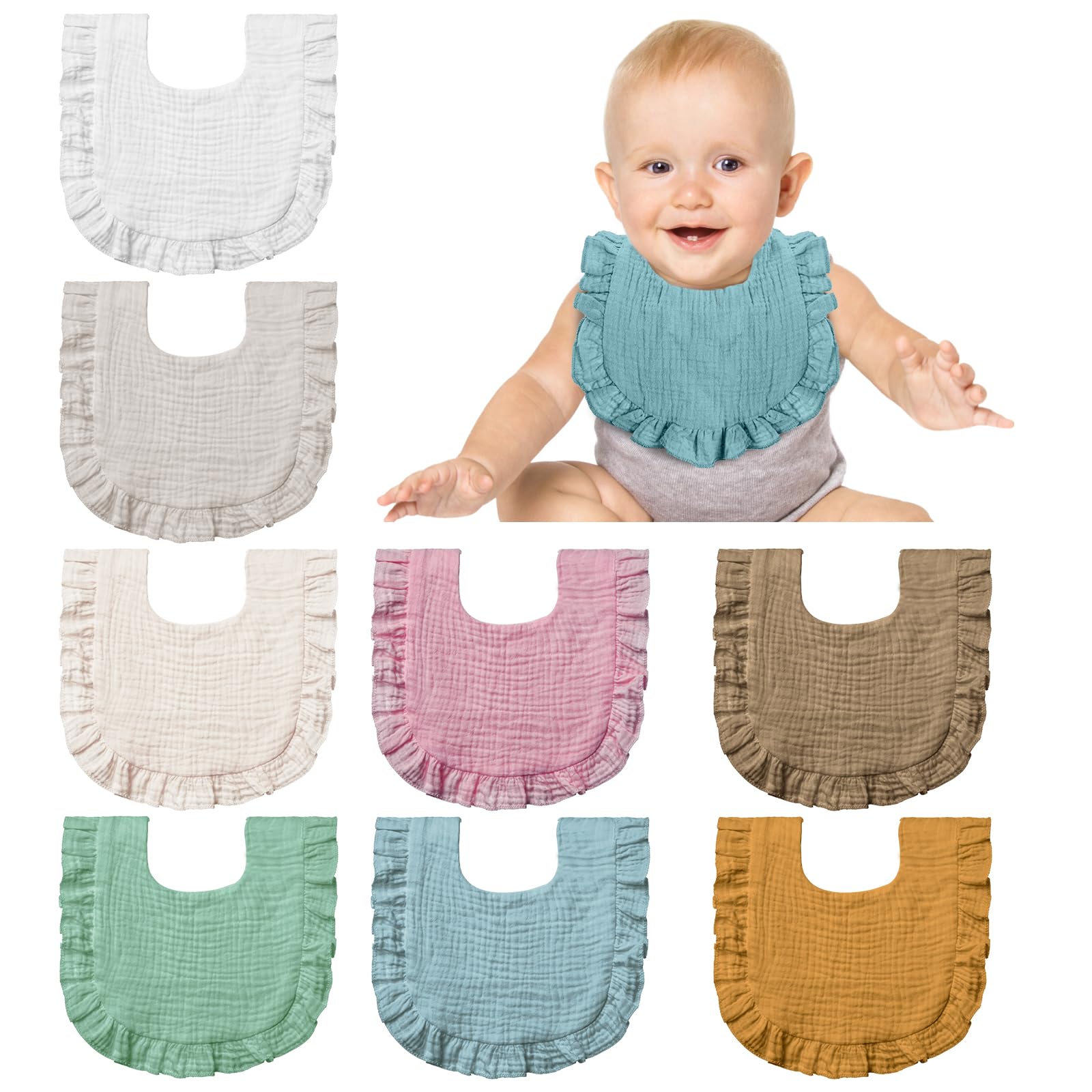 Lictin Bavaglini Neonato-Bavaglini Bambini,set di 8 bavaglini a bandana, 100% cotone, bavaglini morbidi per bambini, adatti per la dentizione dei bambini da 0 a 24 mesi