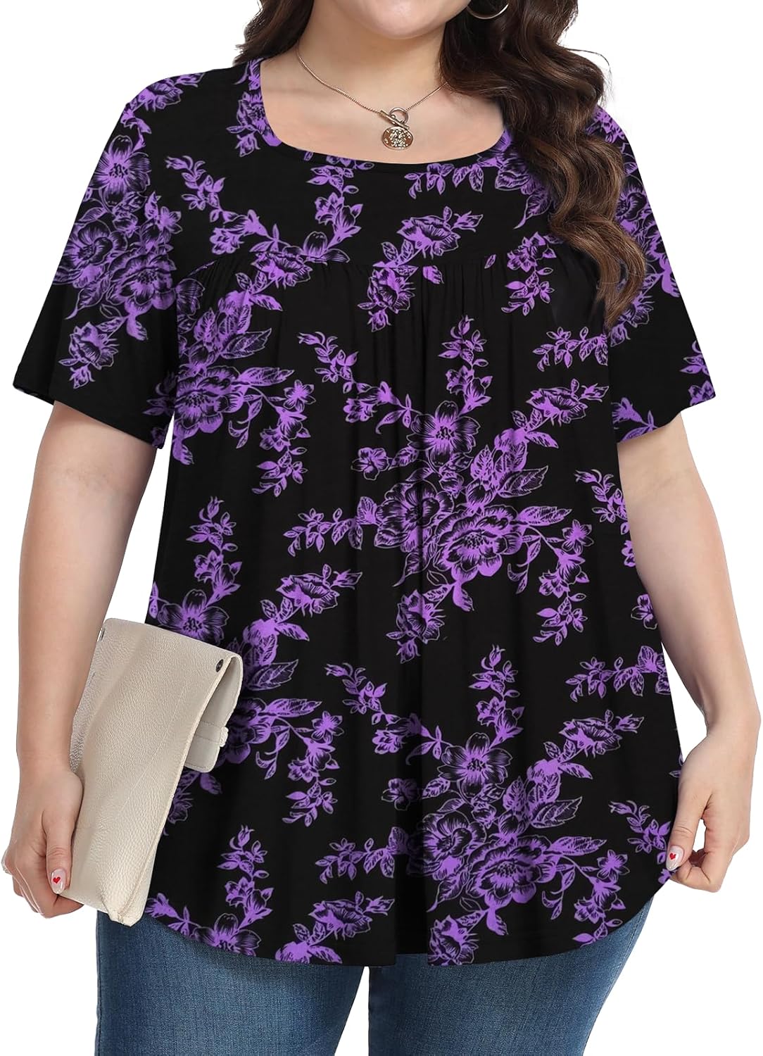 Plus Size Tops for Women Summer 2026 Short Sleeve Shirts Tunics Square Neck Casual Loose Blouses 1X-5X - Image 2