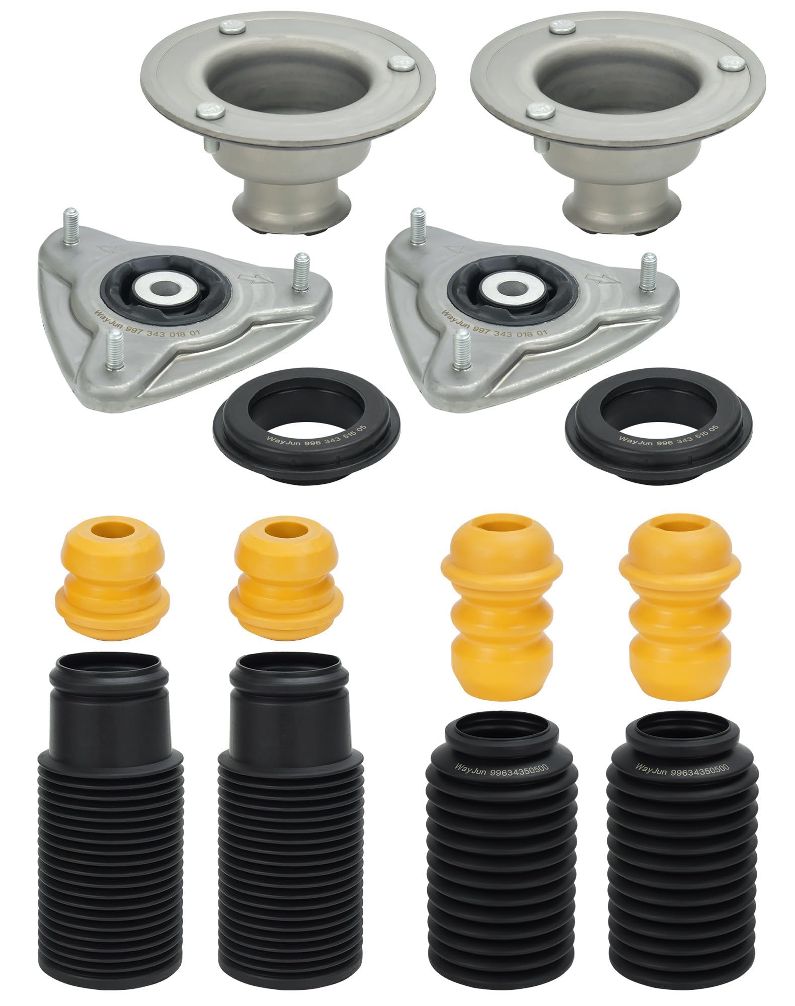 WayJunFront Suspension Shock Strut Support Bearing + Strut Bearing + Protective Bellow + Bumper Stop + Rear Strut Mount + Dust Boot + Shock Bumper Compatible with 911 996 986 987 Boxter Cayman