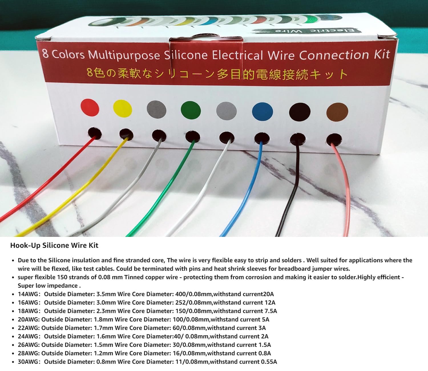 30awg przewodów elektrycznych 8 kolor zestaw kabel połączeniowy miedziany