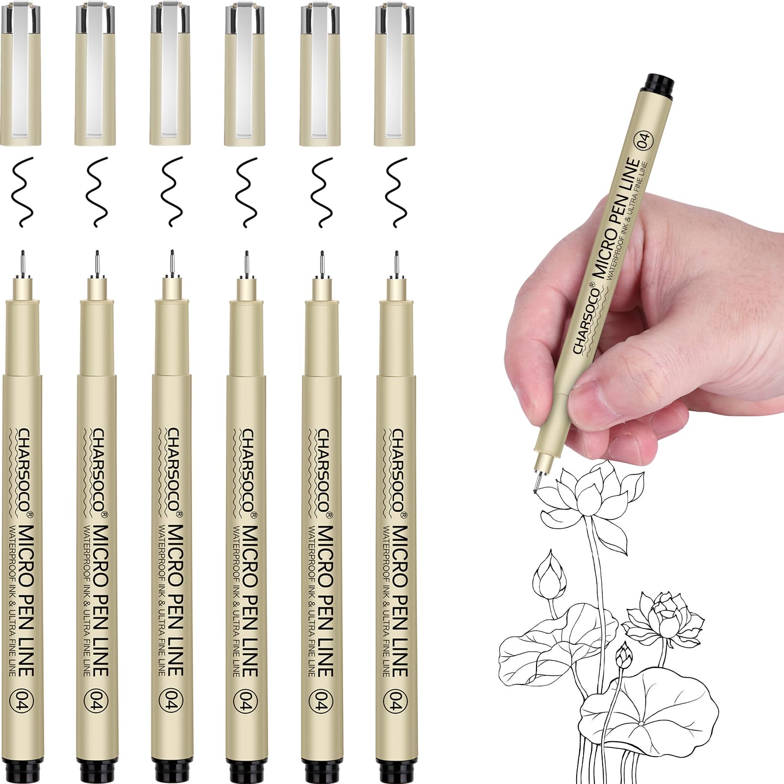 CHARSOCO 04 Micro Pen, Black Fine Point Pen with Waterproof Archival Ink, 0.4mm Fineliner Ink Pens for Artist Illustration, Sketching, Anime, Manga, Technical Drawing and Scrapbooking â image 1