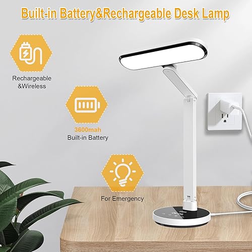 Miniatura 6 de Miady Lámpara LED de escritorio con atenuación continua para oficina y hogar, 6 niveles de brillo de iluminación con brazo ajustable, temporizador