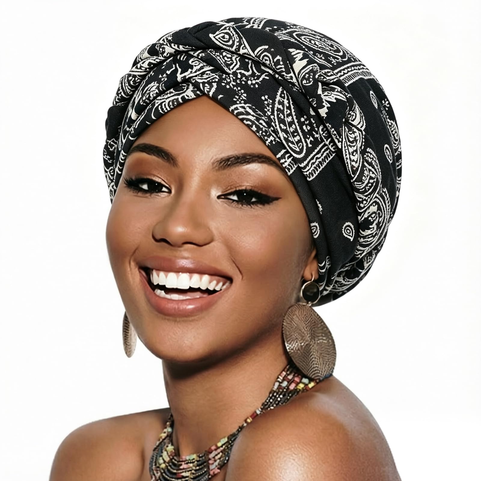 DRESHOW Turban Pre-Tied Twisted Hat Thread African Head Wraps for Black Women Chemo Cancer Cap Braid Hair Cover