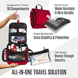 VENTURE 4TH Hanging Travel Toiletry Bag for Women & Men - Travel Organizer with Expandable Compartments & Removable Clear Pouch for Toiletries (Red)