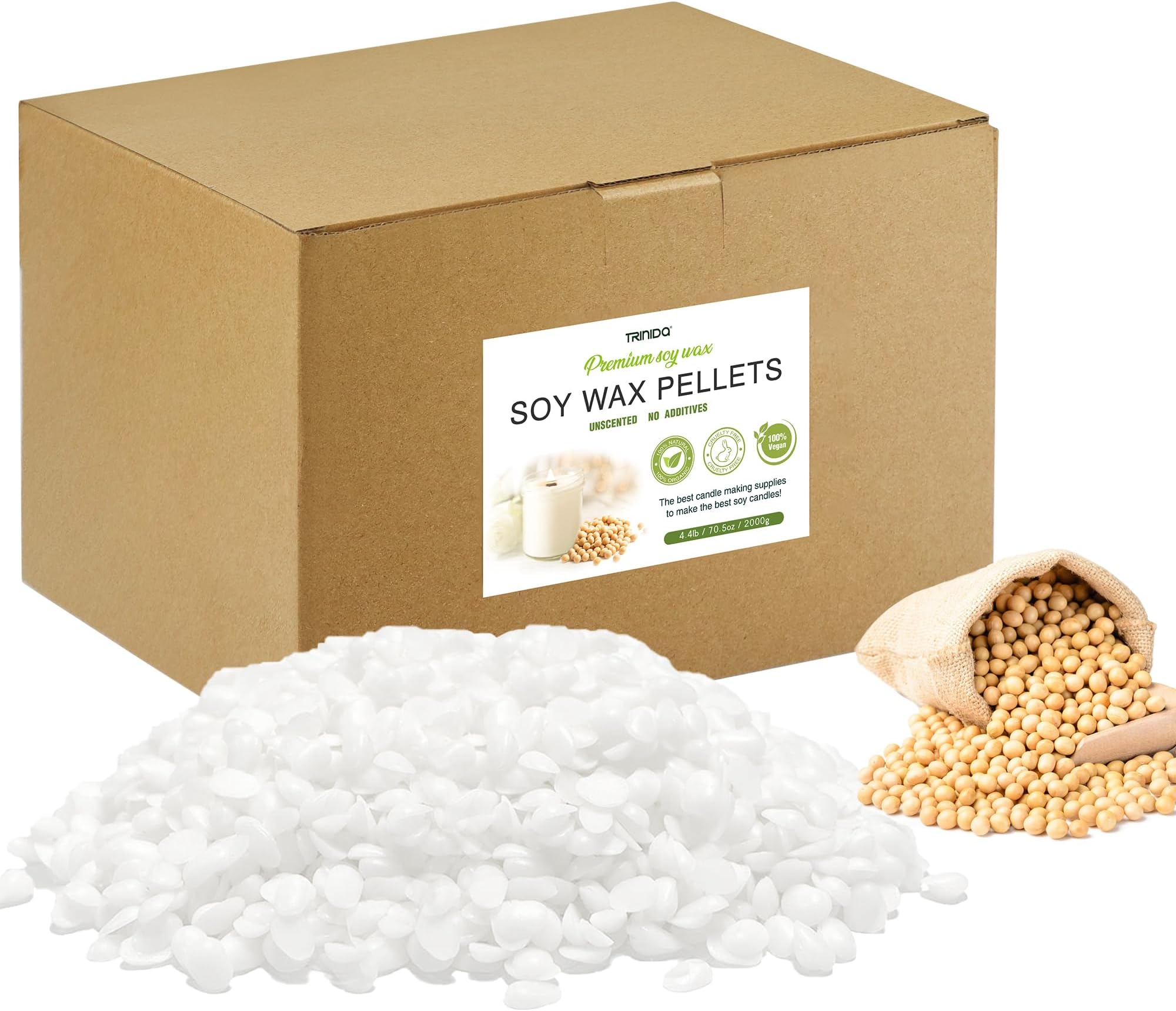 TRINIDa Soy Wax for Candle Making, 2KG SoyPRO Candle Wax Pellets, 100% Soy Wax Supplies of Candle Making for Adults and Beginners, Premium Pure Natural