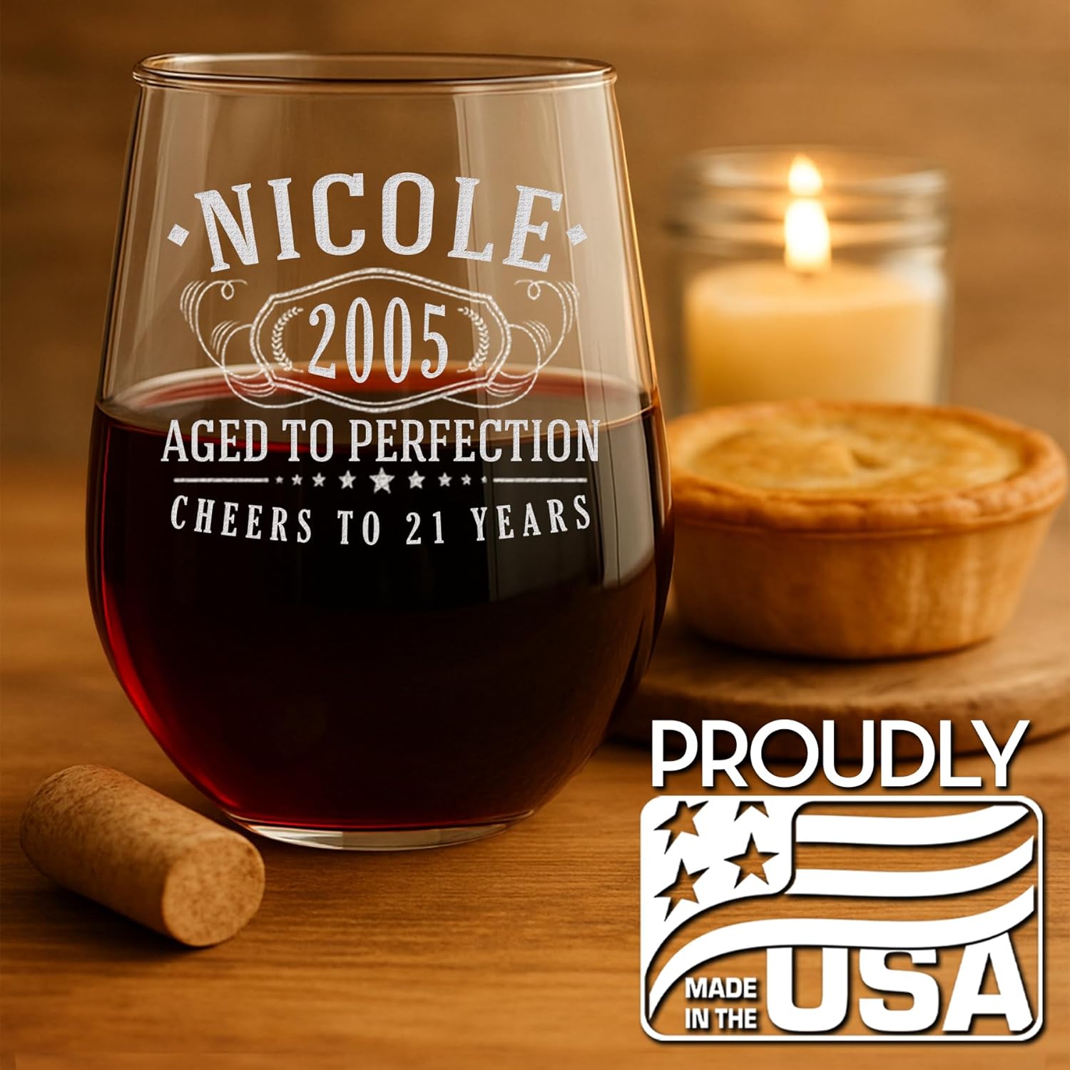 Personalized Vintage 21st Etched 17oz Stemless Wine Glass – Custom 2005 Happy 21st Birthday Gifts for Women, Cheers Turning 21 Year Old, 21 Bday Party Favor, Best Gift Idea Her Finally 21 Daughter 1.0