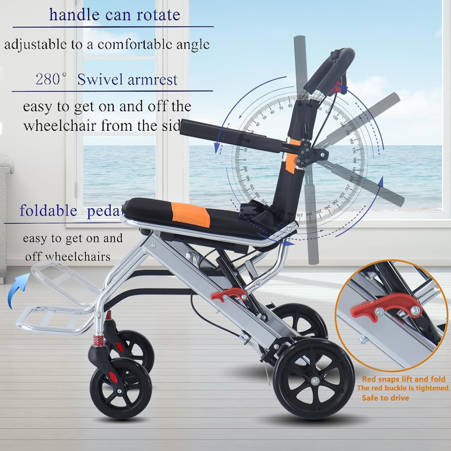 Silla de Ruedas Silla de Ruedas Plegable Ultraligera Silla de Ruedas de Transporte portátil Silla de Ruedas de Viaje de Aluminio Ligera para Personas Mayores Silla de Transferencia