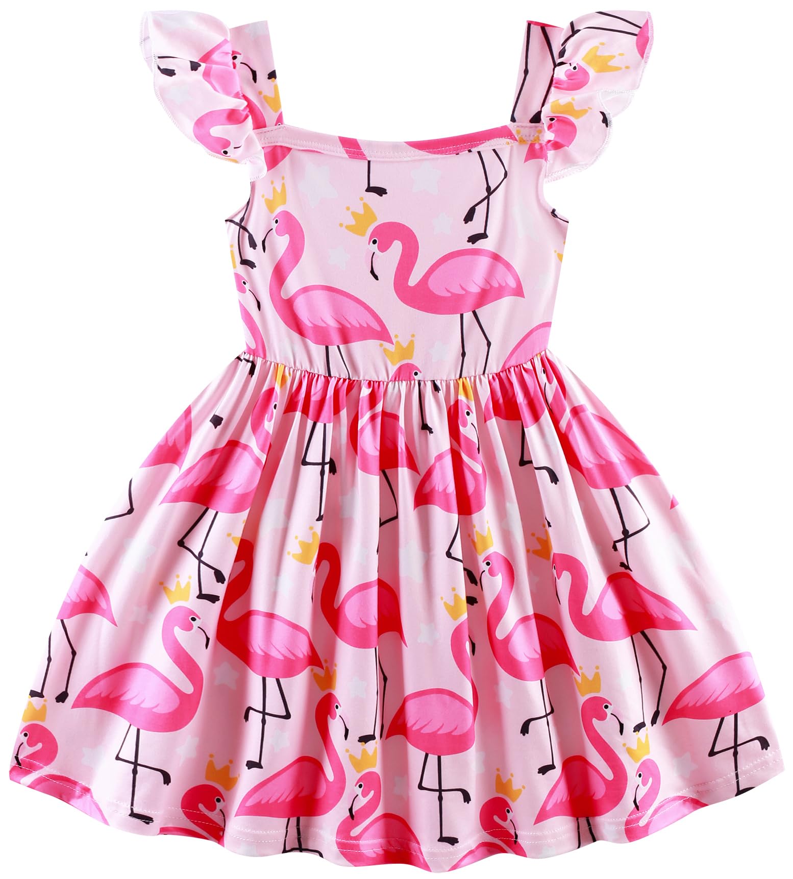 Popshion Girls Dresses Flutter Sleeve Swing Sundress Toddler Summer Clothes Kid Birthday Party Sleeveless Dress 1-8 Years Old