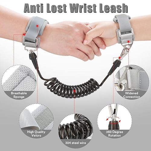 Miniatura 4 de Correa para niños pequeños, arnés de seguridad para caminar y muñeca antipérdida para niñasniños de viaje (negro 2)