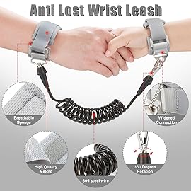 Toddler Leash-Baby Walking Safty Harness and Child Anti Lost Wrist Link for Girls/Boys Travel (Black 2)