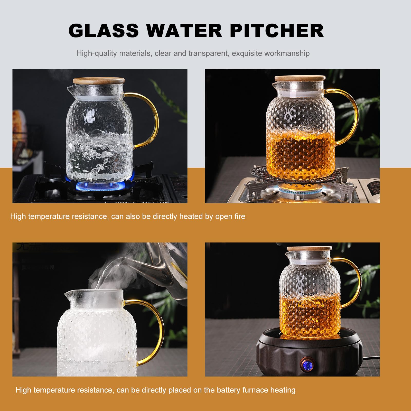Großer Glaskrug für Kaltes Wasser mit Hitzebeständigem Glas Tropffrei und Verschleißfest für Küche und Täglichen Gebrauch