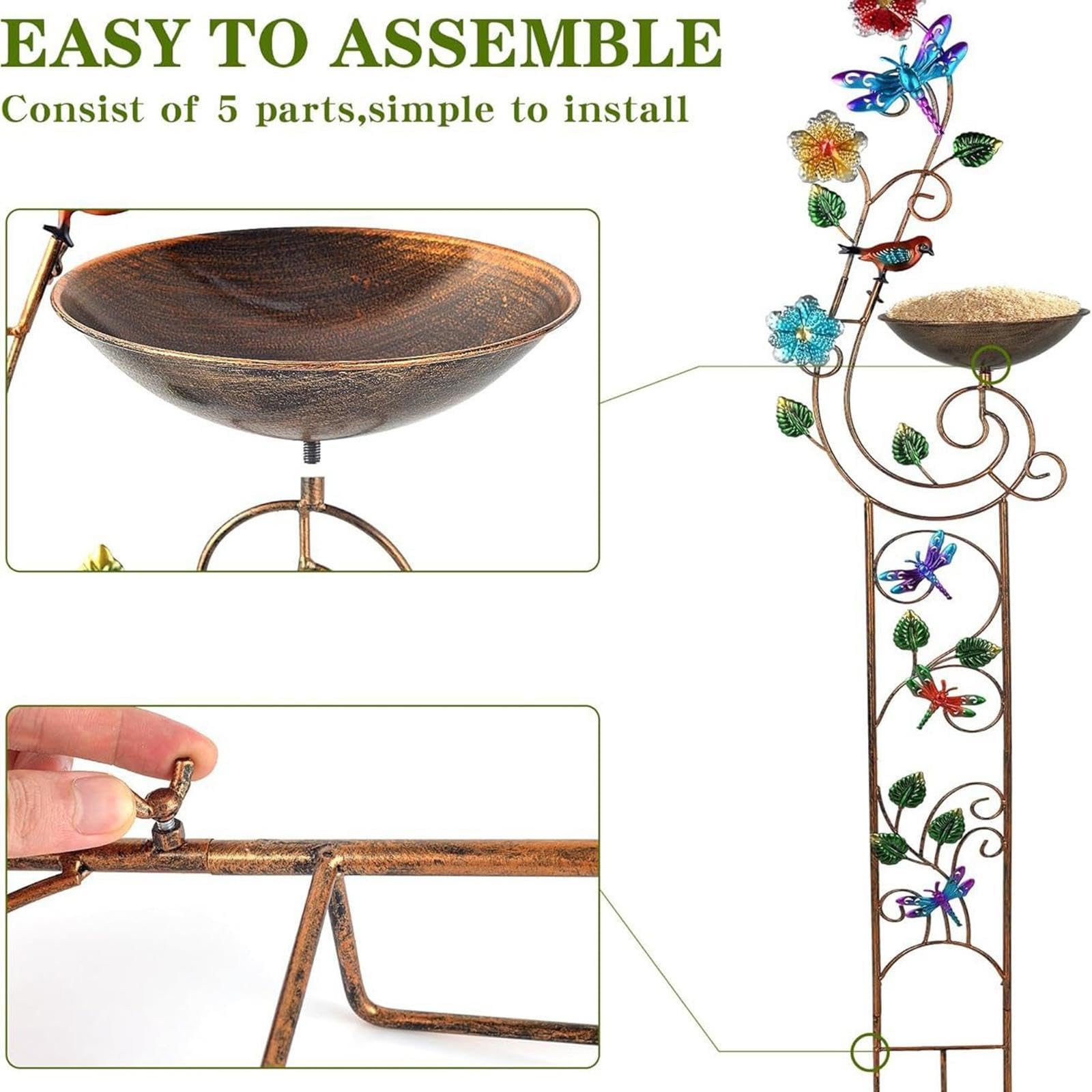KESOTO Abbeveratoio per Uccelli con Struttura Vegetale, Accessorio Decorativo da Esterno, in Metallo, Farfalla