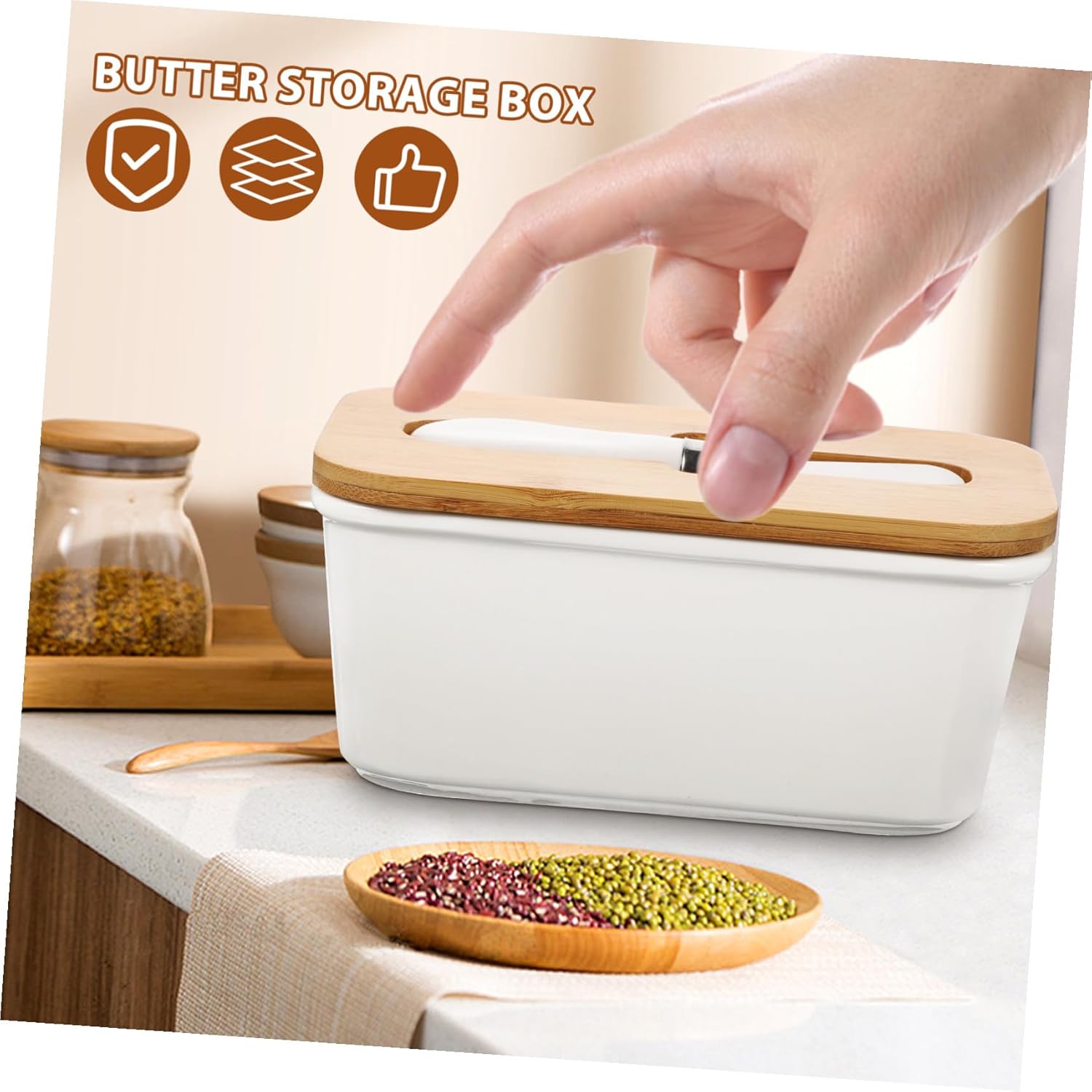 Ceramic Butter Storage Box with Cutter Sealed Butter Dish Container for Refrigerator Freshness Home Kitchen Use White Porcelain
