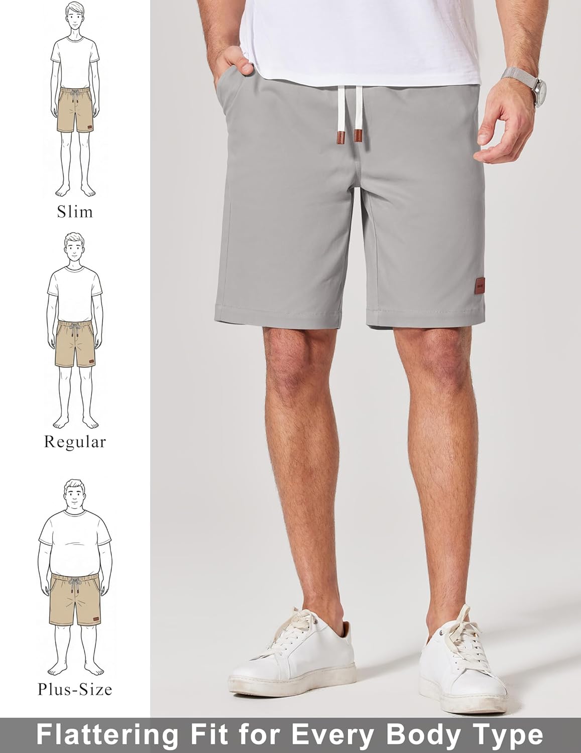 COOFANDY Mens Cotton Chino Shorts 9 Inch Casual Shorts Elastic Waist Drawstring Summer Beach Shorts with Pockets - Image 4