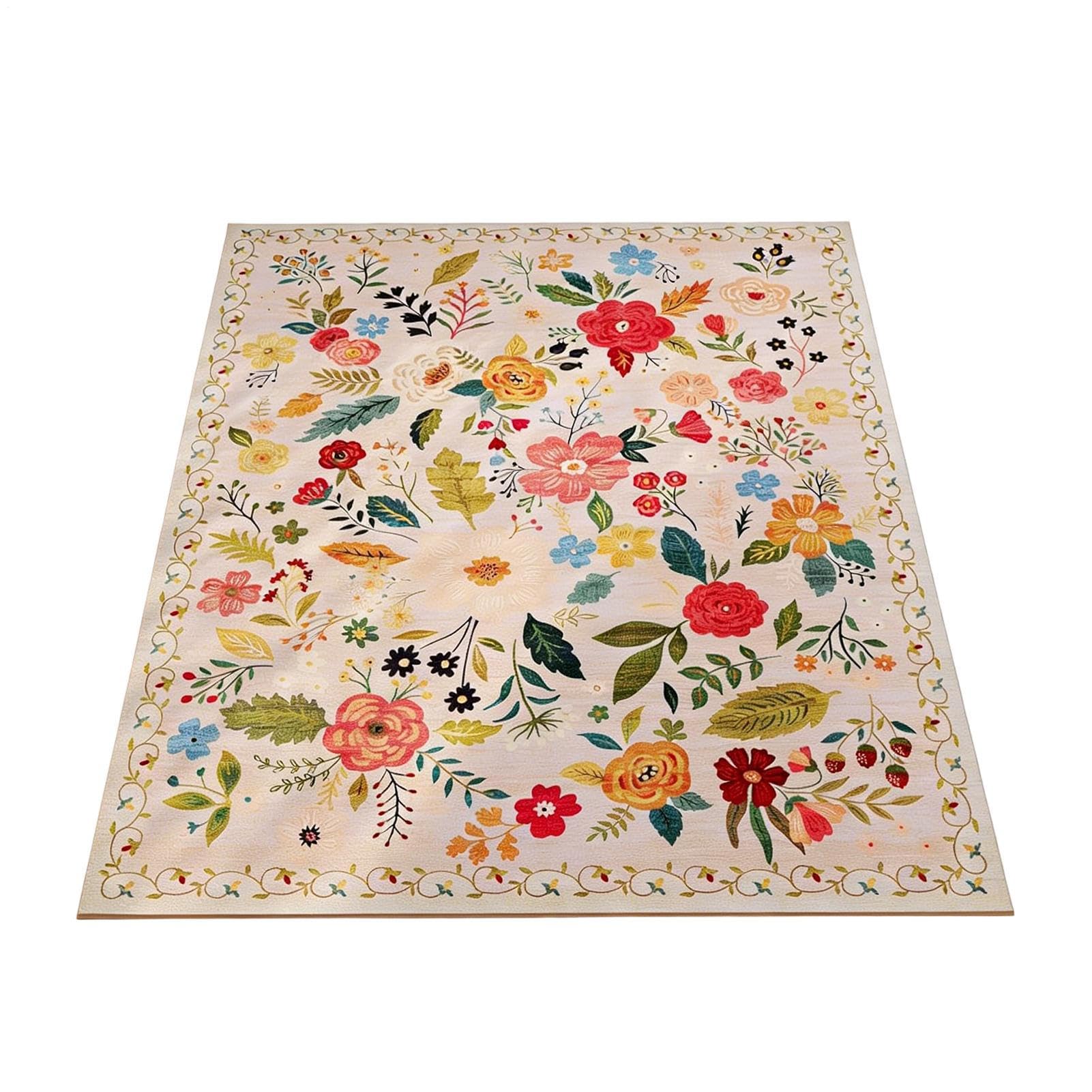 Tapis à motifs floraux boho 160x200 cm grand format pour chambre enfant et salon