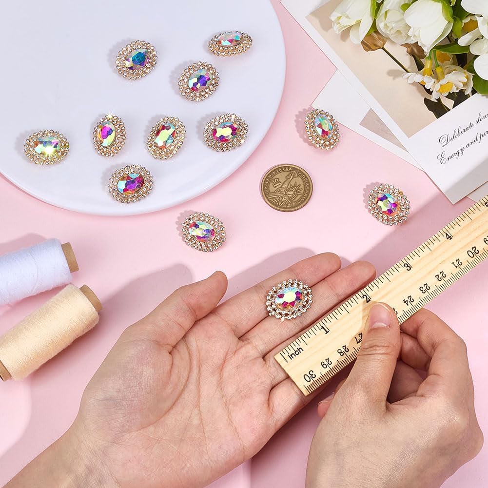 MAYJOYDIY 15Pcs AB-Color Oval Rhinestone Gold Buttons 1-Hole Crystal Embellishments Buttons with Alloy Shank Clothing Sewing Accessory for Jewelry Making DIY Decoration Crafts Wedding Bridal - Image 3