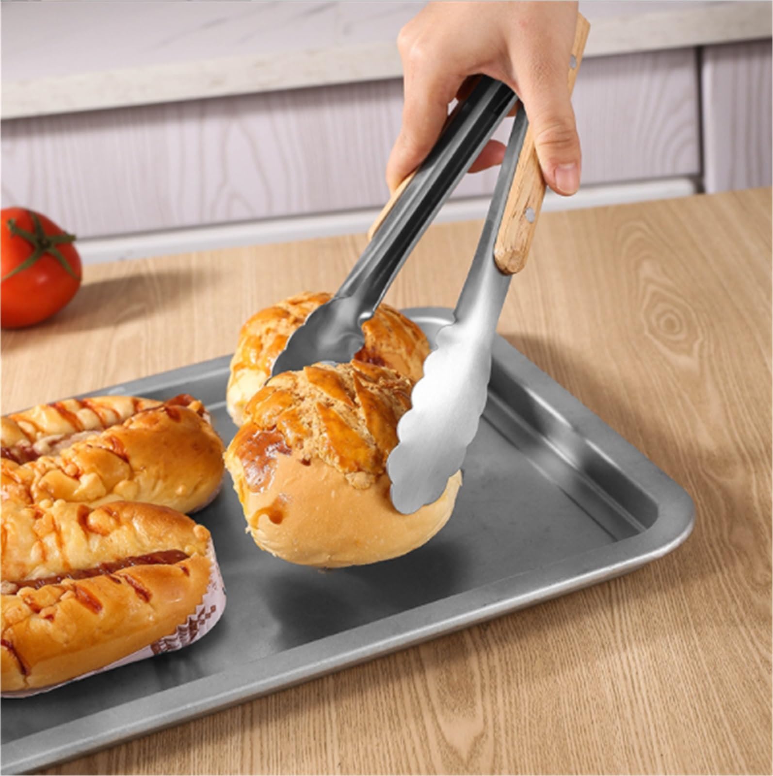 Pinzas Cocina Pinzas Freidora De Aire Abrazadera For Barbacoa, Mango De Madera, Antiescaldado, Adecuado For Barbacoa Al Aire Libre Pinzas Cocina para Cocinar(39cm)