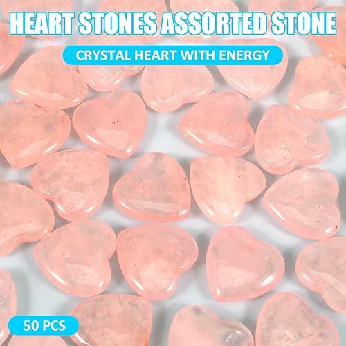 Miniatura 2 de Juego de 50 cristales en forma de corazón, mini piedras de cristales de corazón, piedras de preocupación surtidas en forma de corazón, cuarzo rosa,