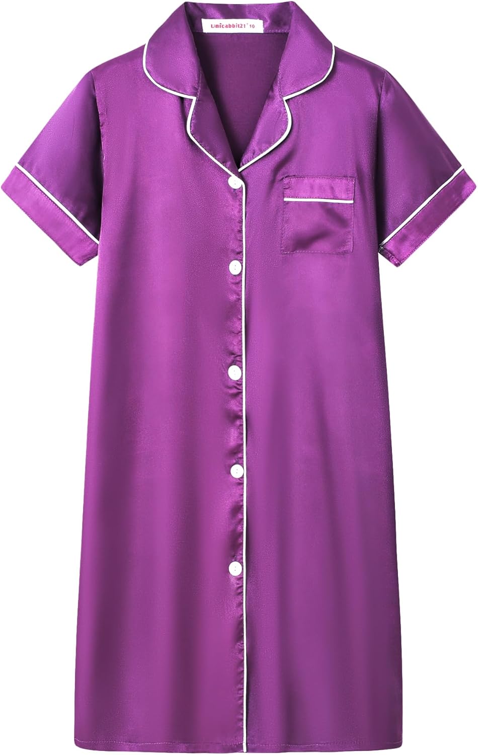 Satin Nightgowns for Girls Kids Silk Short Sleeve Button Down Sleepshirt Dress Night Pajamas size 8-16
