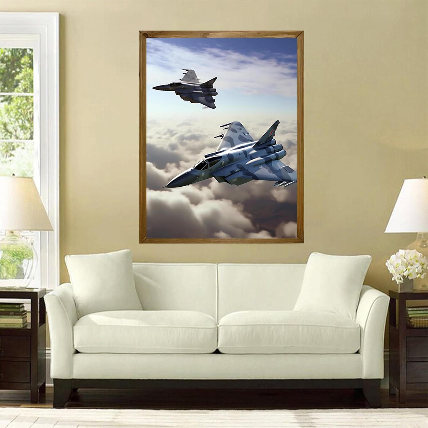 TUTUMAY21 Christmas Gift Airplane Fighter Jet Flying in The Sky 5D Diamond Painting Kits, Art for Adults, Full Drill Round Gem Art Home Wall Decor for New Year's Day Valentine's Day 12x16 inch