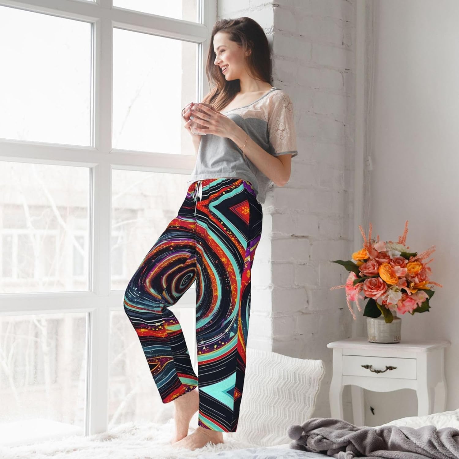 Space Spiral Cosmic Print Cozy Christmas Pajama Pants,Flannel Pajama Bottoms,Cater To Various Body Types