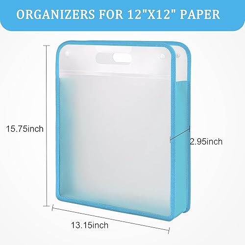 Miniatura 2 de Caydo Organizador de almacenamiento de papel para álbumes de recortes, paquete de 3, folio azul expandible, transparente portátil de 12x12,