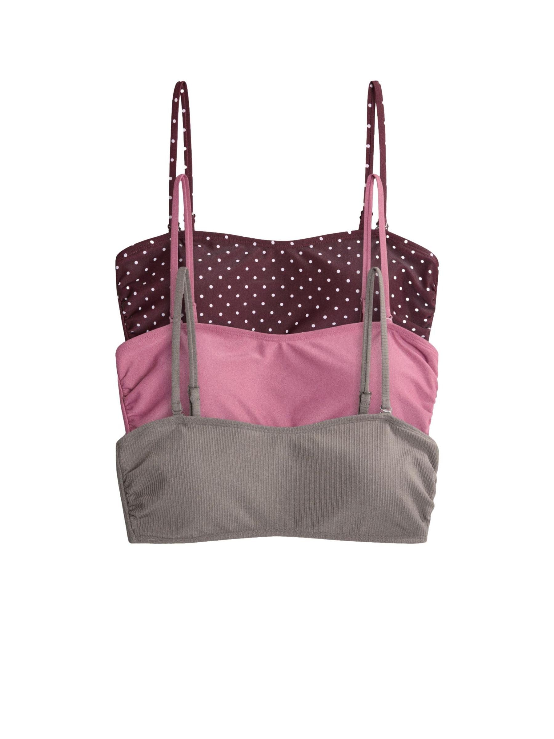 THE SET Mujeres Pack de 3 Tops de Bikini Palabra de Honor con Tirantes Finos
