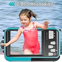 Vista 3 de Cámara subacuática 4K de 16 pies Cámara impermeable con tarjeta de 32 GB, enfoque automático de 64 MP, cámara submarina selfie de doble pantalla