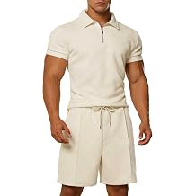 ANOTWENER Mens Summer Casual Outfits Polo Short Set Cruise Rave Outfits 1/4 Zip 3D Textured Loungewear Tracksuit