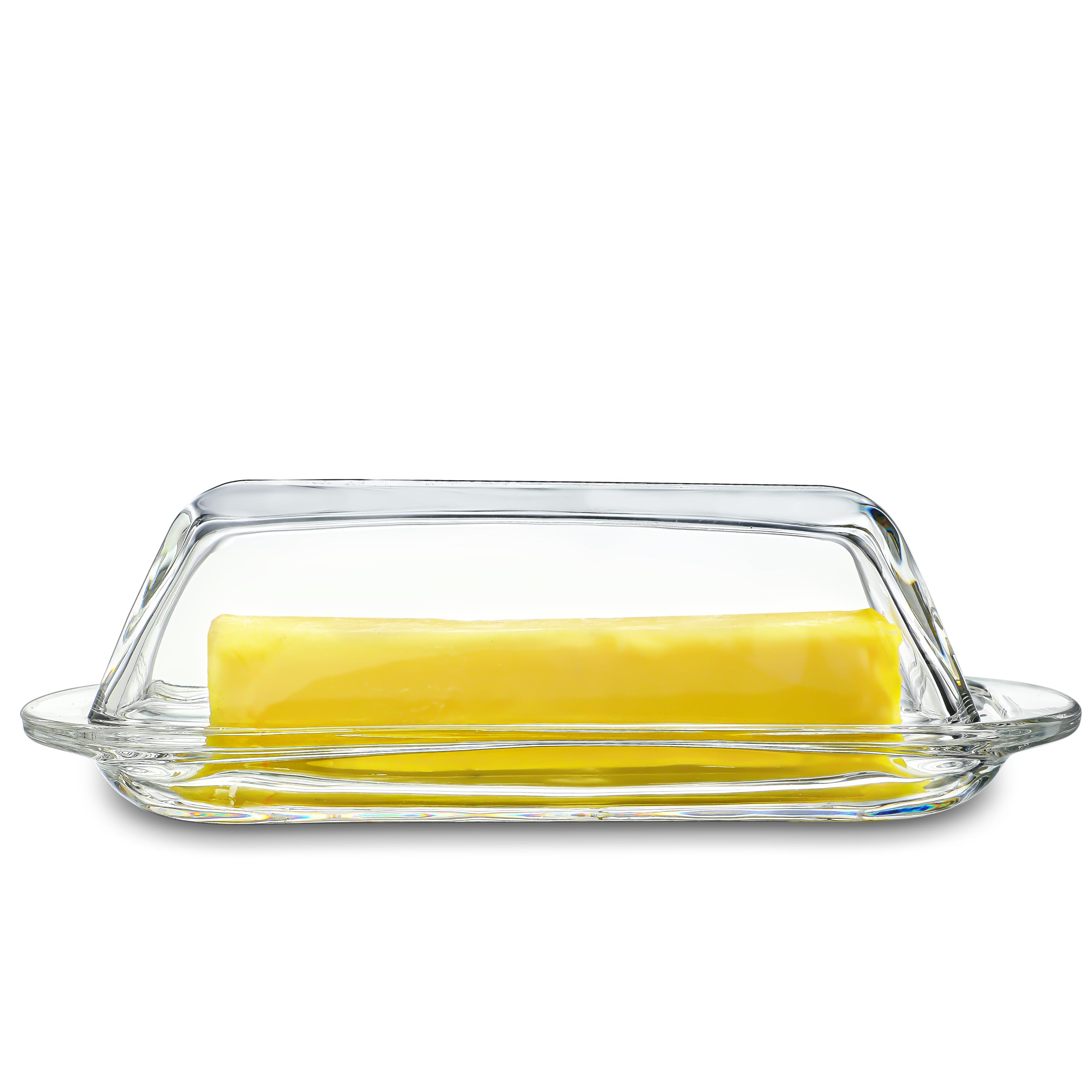7 Inches Glass Butter Dish with Lid for Countertop - Crystal Glass Butter Keeper Elegant Clear Butter Holder Tray for 1 Stick East Coast,Dishwasher Safe