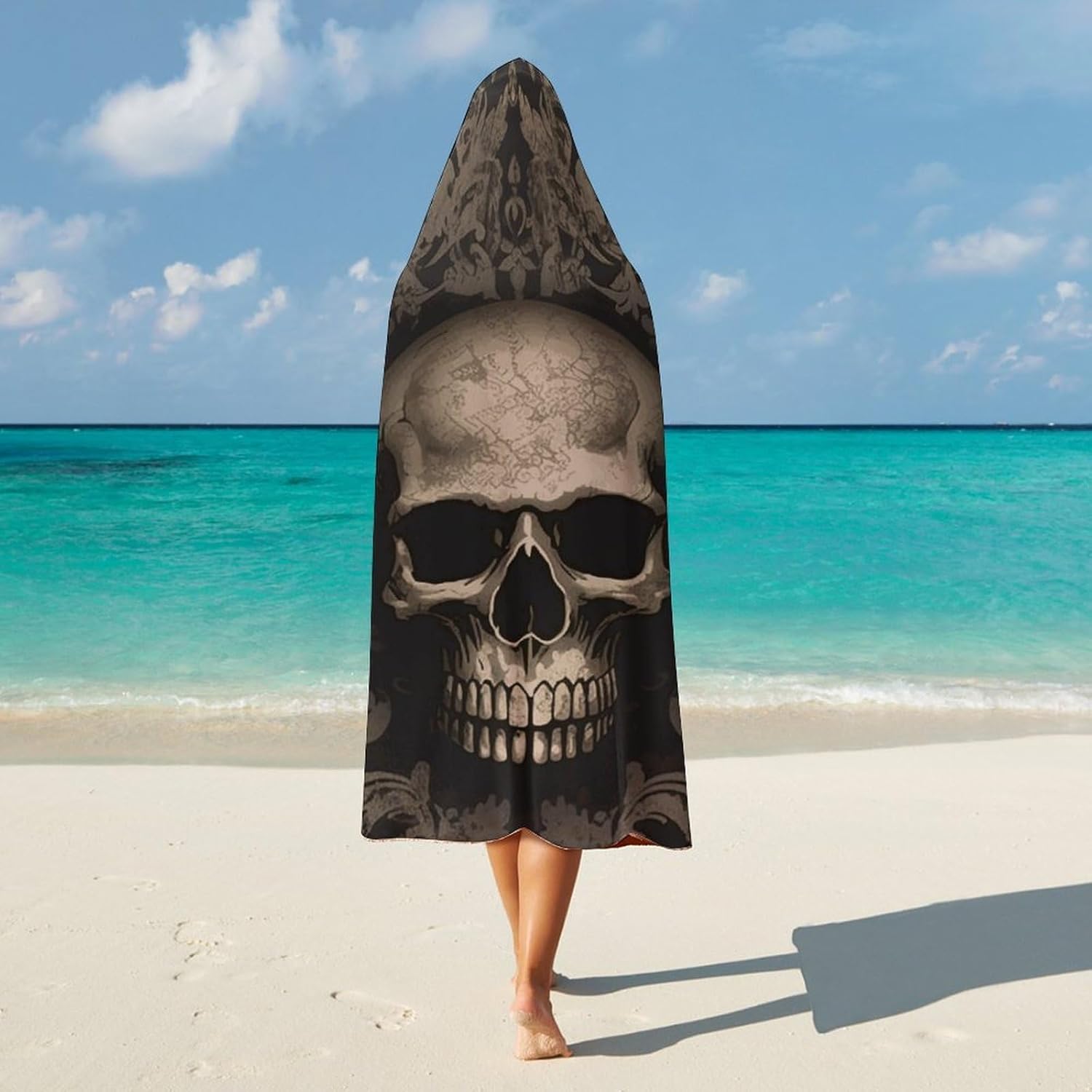 Gothic Wallpaper Skull Fleece Wearable Blanket Hoodie with Full-Length Front Opening for Camping Couch Travel