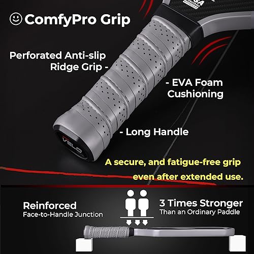 Miniatura 3 de Palas de pickleball profesionales de fibra de carbono con control y giro, doble borde inyectado de espuma para puntos dulces grandes, núcleo de
