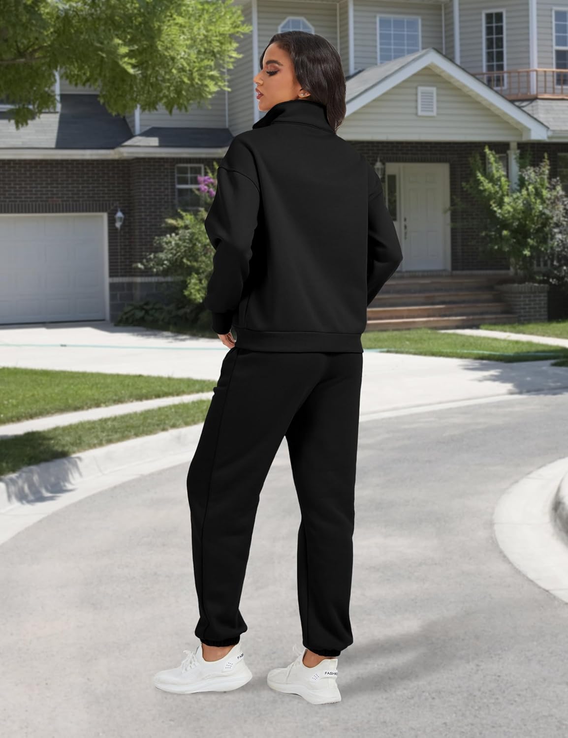 Womens Sweatsuits Fleece Lined Jogging Sweatpants and Half Zip Sweatshirts 2 Piece Matching Sweat Sets - Image 3