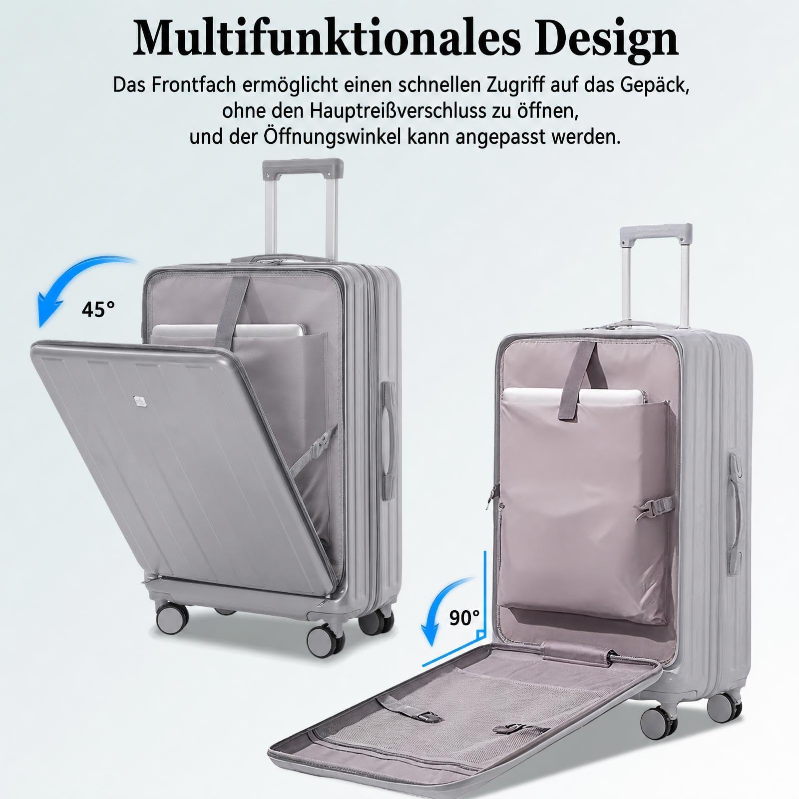 Valigia trolley a mano valigia cabina leggera rigida con porta bevande, scomparto per laptop e lucchetto TSA, ideale per viaggi e viaggi d'affari, 20 pollici, argento, Mini, Classico