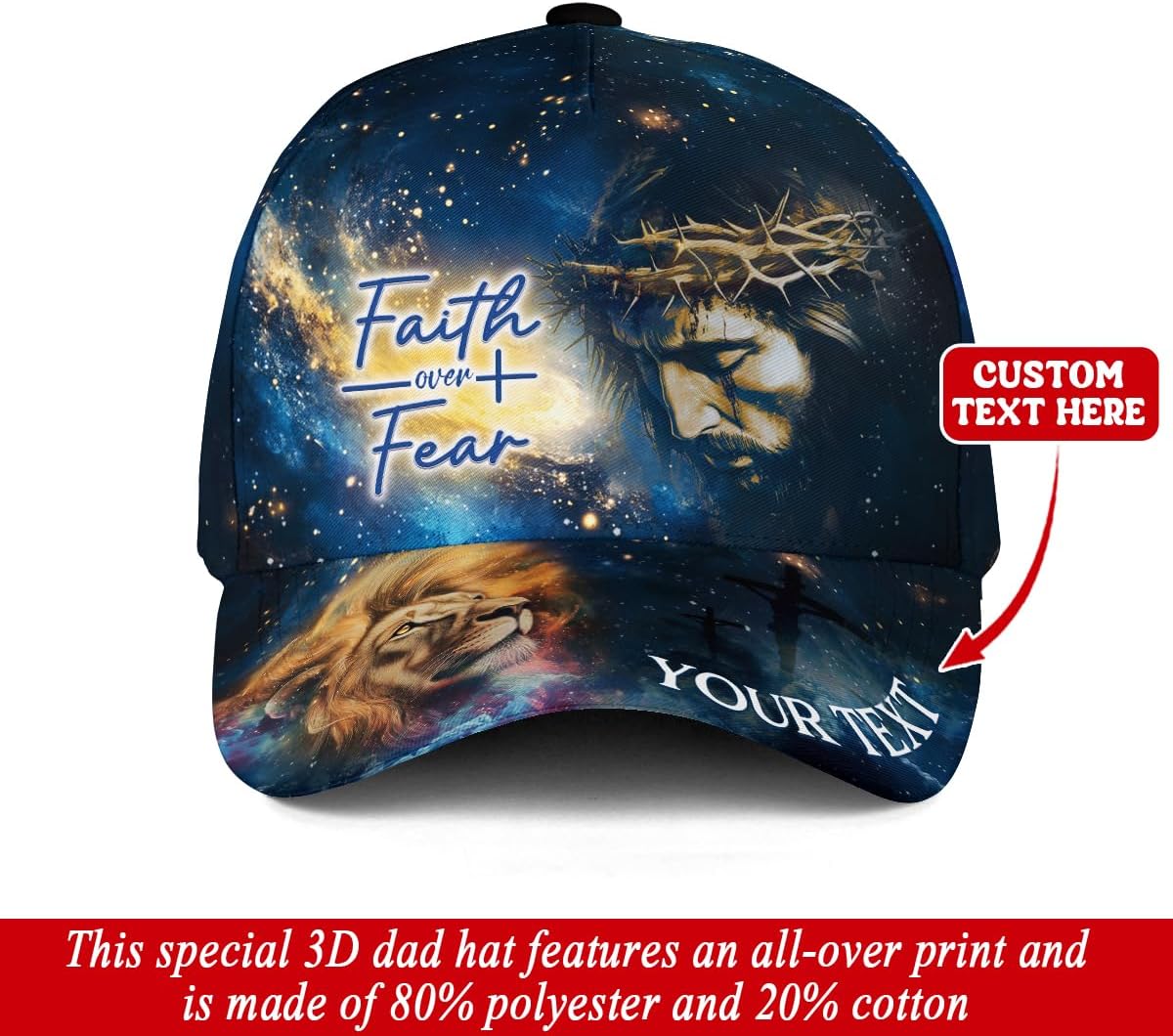 Personalized Faith Over Fear Hats for Men Women, Custom Christian Gifts for Men, Christian Hats for Men, Jesus Hat