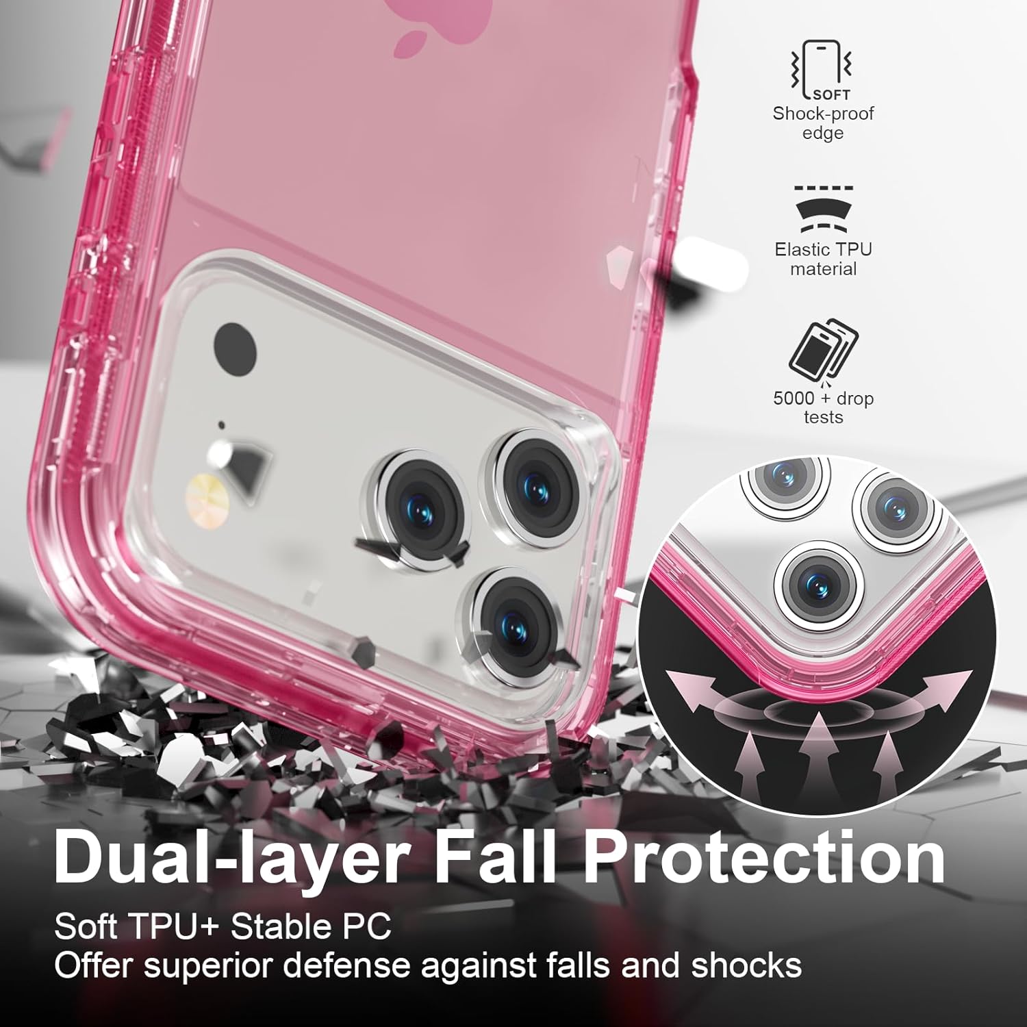 for iPhone 17 Pro Max Case, Heavy Duty Shockproof Protection Phone Cases, Anti-Drop, Dual Layer Transparent Protective Cover Compatible with iPhone 17 Pro Max, 6.9 inch, Crystal Pink - Image 3