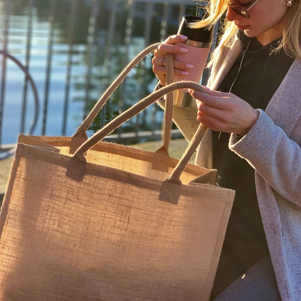Jute statt Plastik Original | Jutetasche medium Jutebeutel Einkaufstasche Handtasche | Fair & Nachhaltig | Shopping | JB1415M | 10er-Set