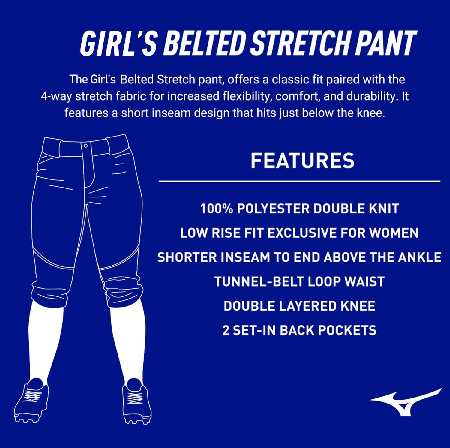 Mizuno Womens Girl's Belted Stretch Softball Pant - Image 6